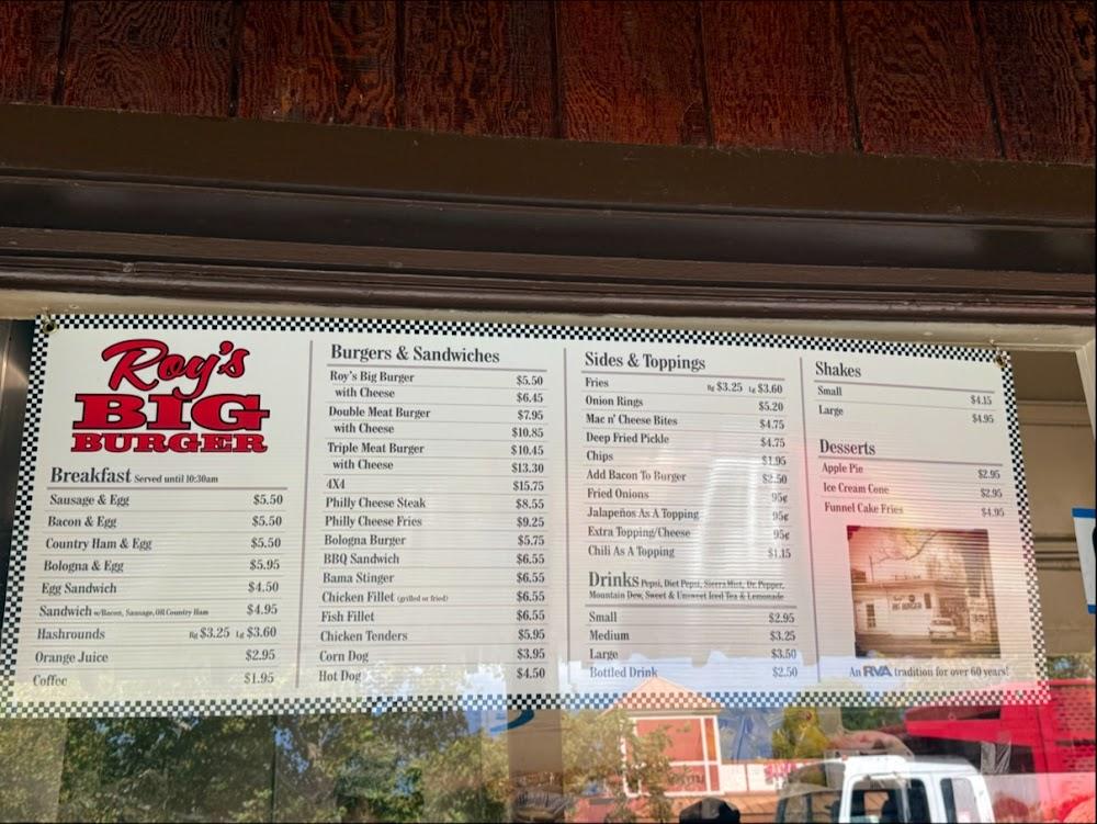 Roy's Big Burger Menu image 1